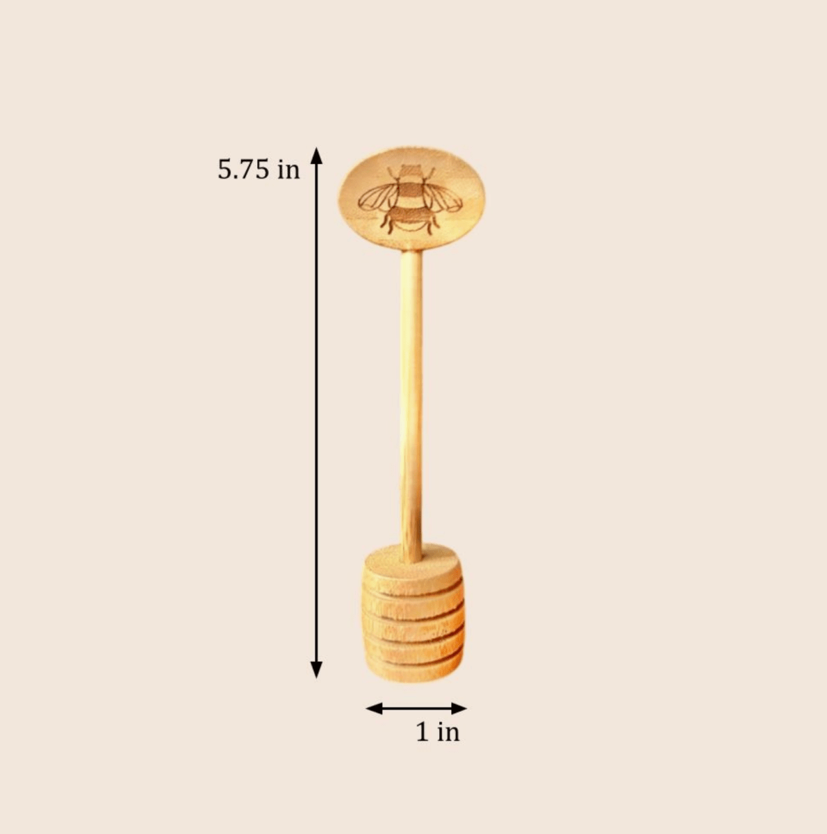 Bamboo Honey Dipper Spoon - marginnotesWooden honey dipper with measurements on a beige background