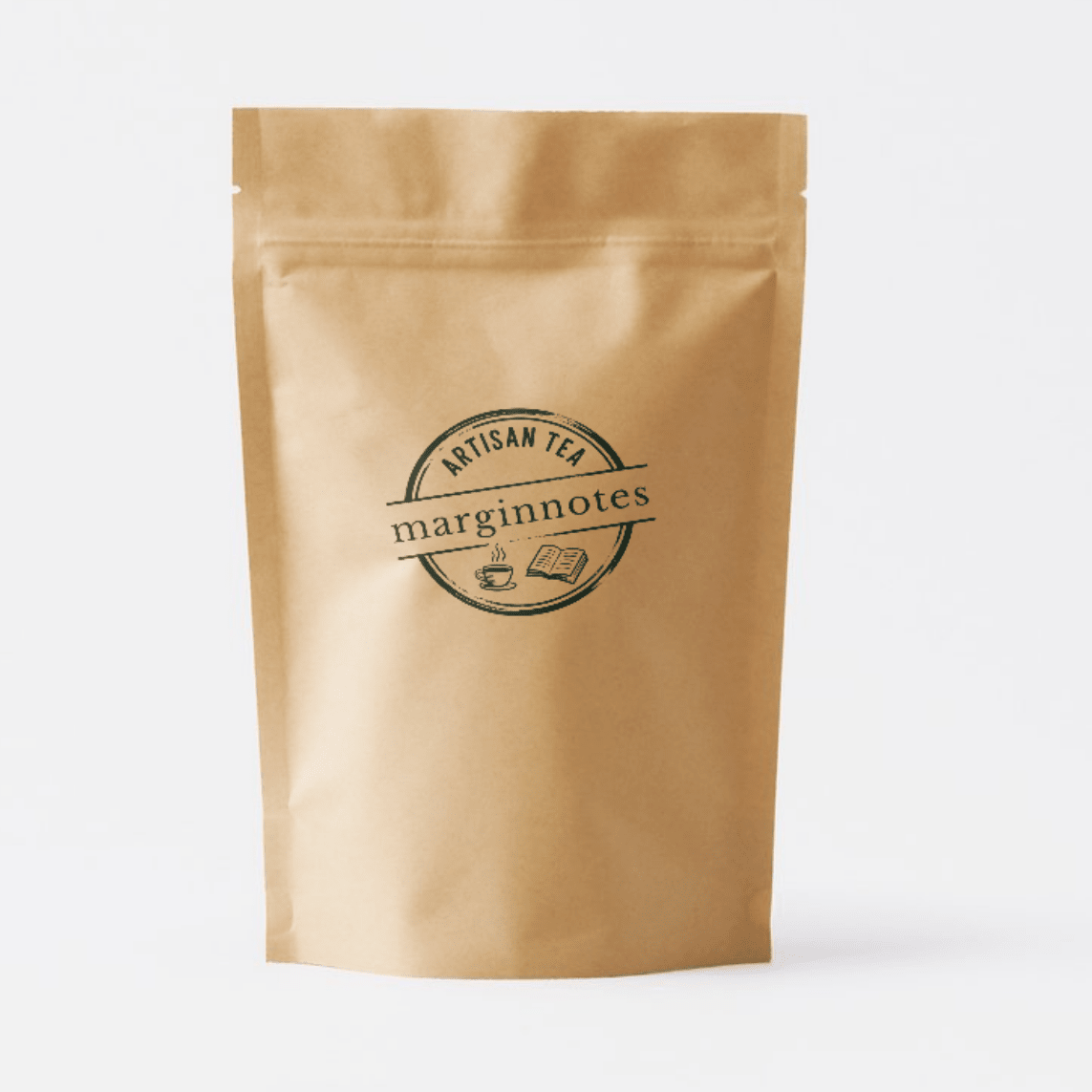 first light loose leaf tea - marginnotesKraft paper tea bag with 'marginnotes' branding on a white background